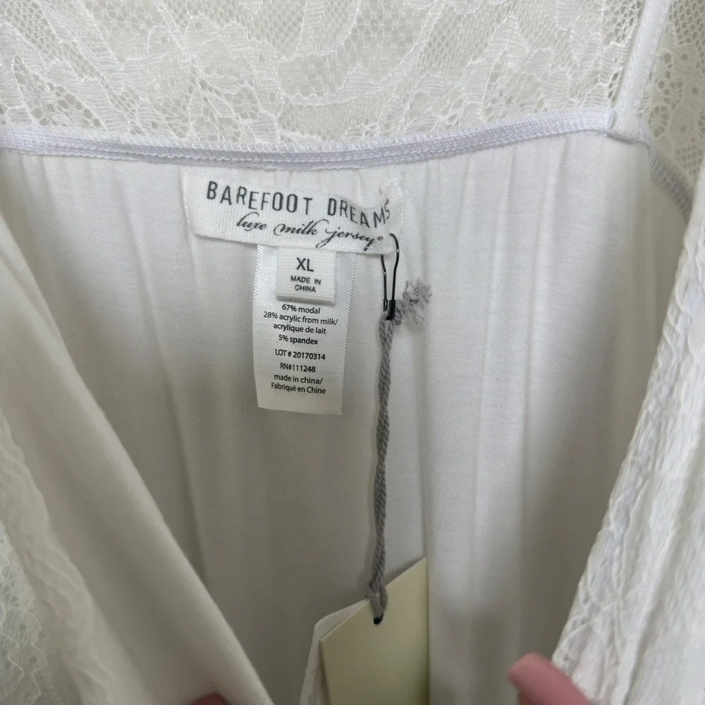 NEW Barefoot Dreams Women Luxe Milk Jersey Dress Gown XL Pearl Lace Nightgown‎